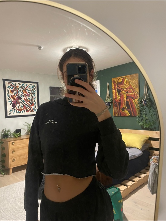 Tops - Dark Grew Cropped Hoodie